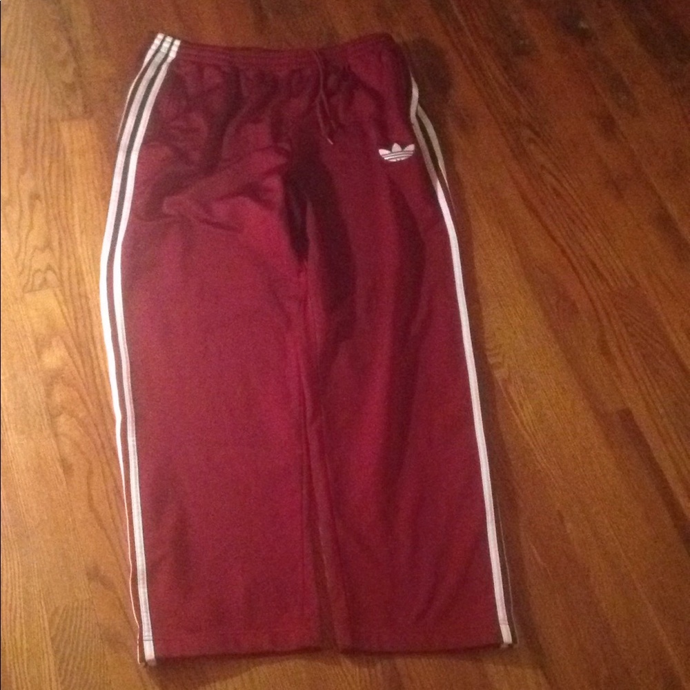 XL adidas red sweat pants white stripe